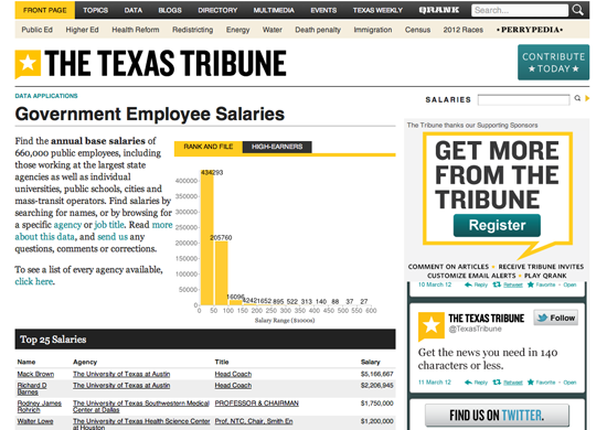 Figure 6. <em>Government Employee Salaries</em> (The Texas Tribune)
