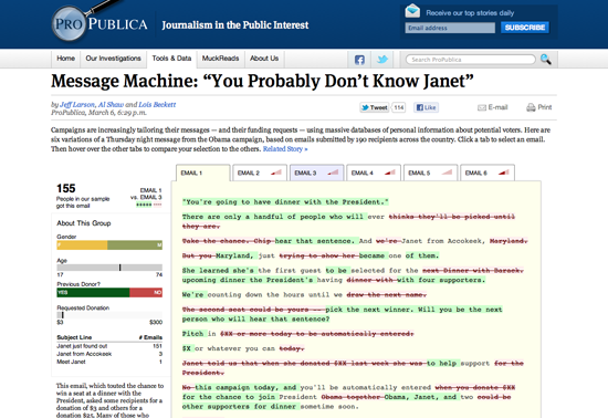 Figure 9. <em>Message Machine</em> (ProPublica)