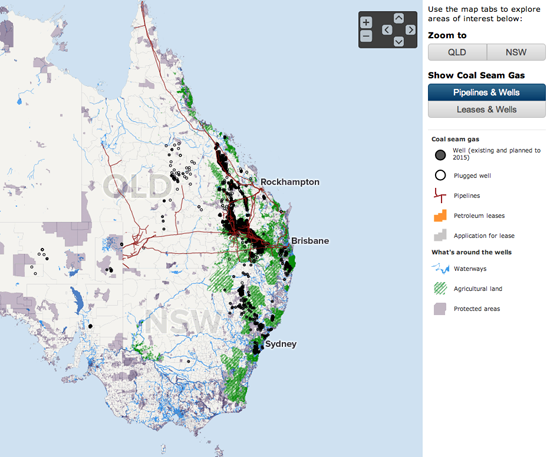 Figure 14. Interactive map of gas wells and leases in Australia (ABC News Online)